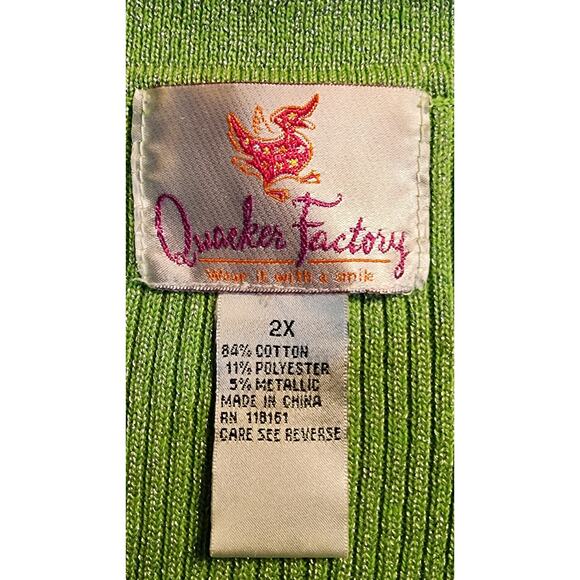 Vintage Quacker Factory Lime Green & Silver Ribbed‎ Polo Size 2X - Picture 4 of 5